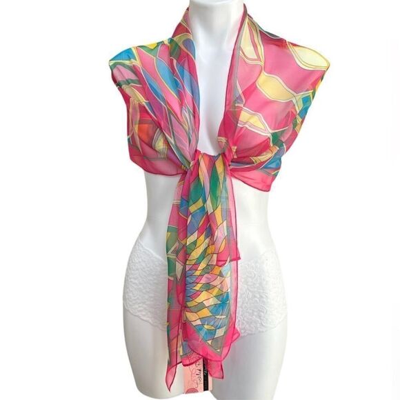 Tickled Pink Silk Oblong Pink Scarf Geometric Print 
New With Tag - Picture 2 of 8